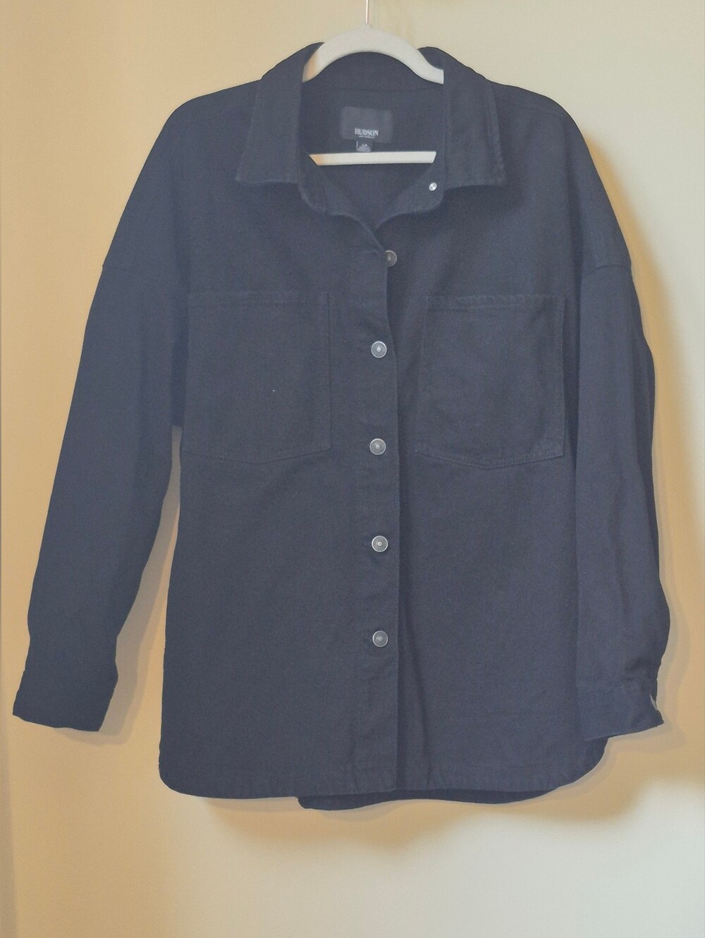 0Hudson 100% Cotton Black Denim Ovetsizrf Utility Button-Up Jacket